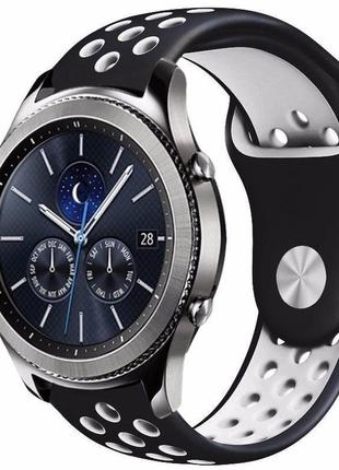 Ремешок для samsung galaxy watch 46 | 3 45mm | gear s3 силиконовый перфорированный 22мм  черно белый bewatch8 фото