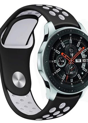 Ремешок для samsung galaxy watch 46 | 3 45mm | gear s3 силиконовый перфорированный 22мм  черно белый bewatch3 фото