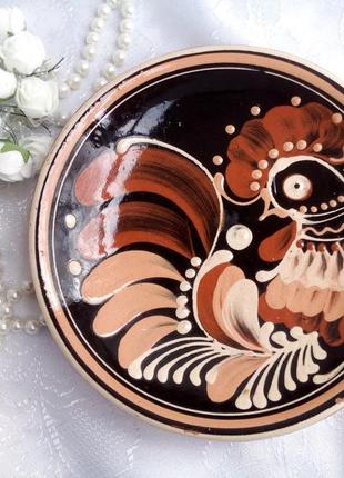 Блюдо "півник" тарілка кераміка майоліка настінний ручний розпис1 фото