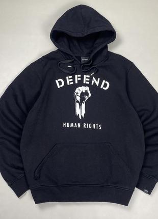 Мужское черное худи defend human rights