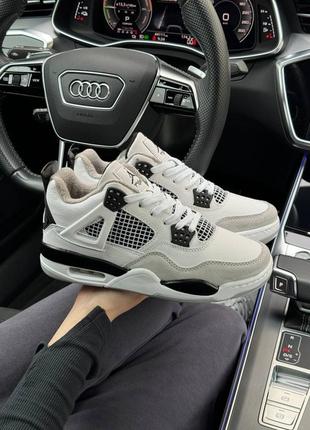 Теплые женские кожаные кроссовки на флісі в стиле nike air jordan 4 🆕 зимние джорданы