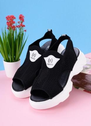Черные босоножки сандалии на платформе массивные модные сетка1 фото