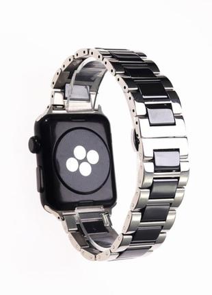 Браслет для apple watch series 3 | 4 | 5 | 6 с шириной корпуса 38|40mm ремешок сталь-керамика серебристо