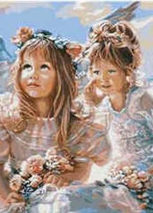 Картина по номерам две девочки-янголята 40х50см в коробке стратег va-1664кс