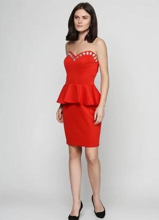 Красное платье с баской1 фото
