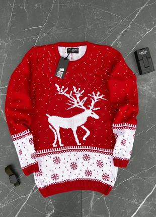 Мужской новогодний свитер / качественный свитер в красном цвете на каждый день
