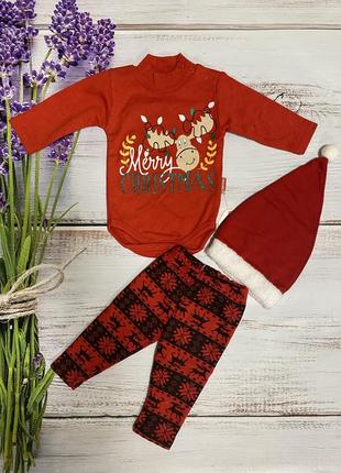 Новорічний костюмчик для малюка merry christmas з оленем теплий шапочка новорічна 56 62