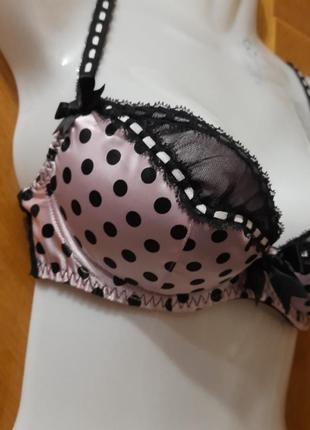 Брендовий красивий бюстгалтер в горошок р.32 b 70 b від ann summers ,кісточки , поролон , пушап , мереживо3 фото