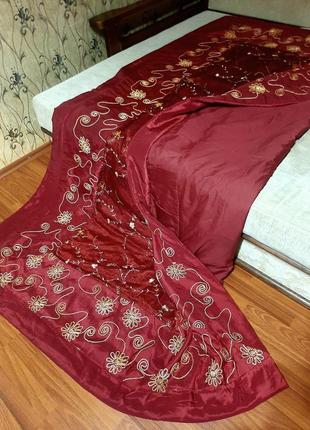 Покрывало-одеяло в итальяльянсском стиле на двуспальную кровать двусторонье, вышивная золотая нит2 фото