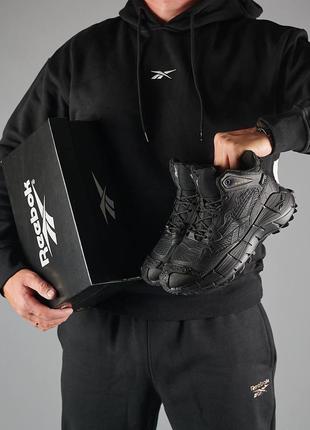 Зимние мужские кроссовки reebok zig kinetica &lt;unk&gt; edge black gray white fur4 фото