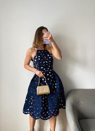 Вечірня синя сукня міді3 фото