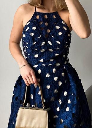 Вечірня синя сукня міді10 фото