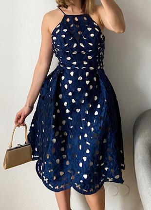 Вечірня синя сукня міді4 фото