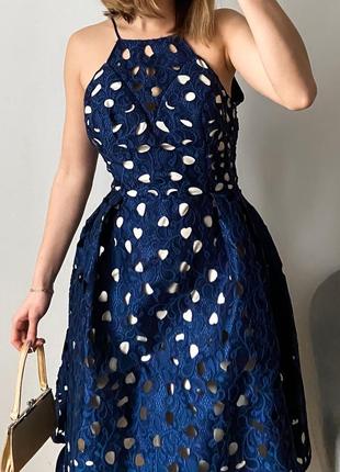 Вечірня синя сукня міді6 фото