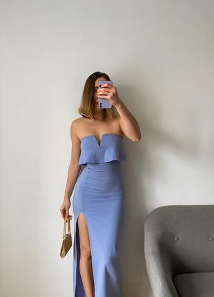 Вечернее голубое платье макси2 фото