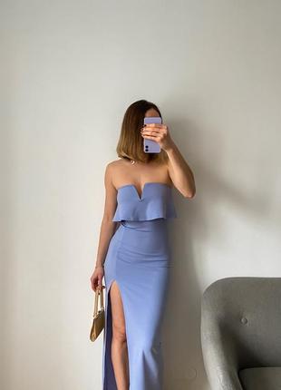 Вечернее голубое платье макси3 фото