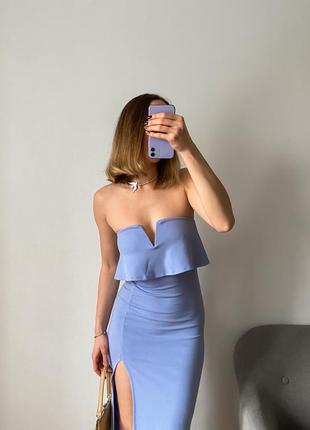 Вечернее голубое платье макси7 фото