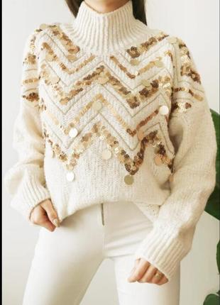 Стильный яркий женский свитер кофта с пайетками f&f