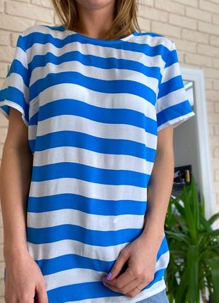 Футболка блузка вискоза голубая белая в полоску большой размер3 фото