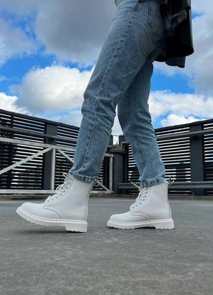Сапоги зимние кожаные dr. release martens 1460 white fur premium