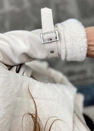Женская трендовая стильная актуальная светлая дубленка замшевая 2023-2024 турция