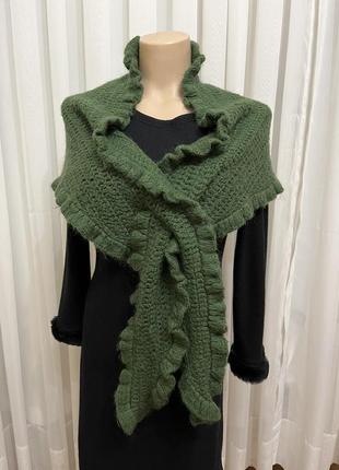 Шерстяная тёплая шаль, мохер, платок бактус, треугольный шарф, косынка, премиум бренд.