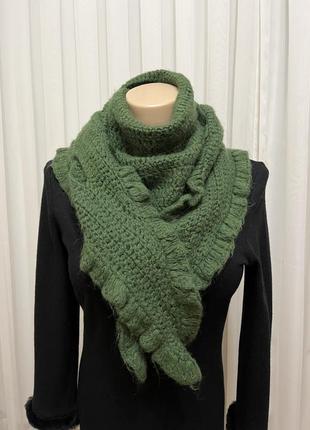 Шерстяная тёплая шаль, мохер, платок бактус, треугольный шарф, косынка, премиум бренд.