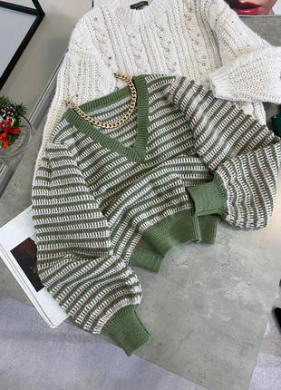 Джемпер в полоску свитер h&m полосатый свитер zara с объемными рукавами
