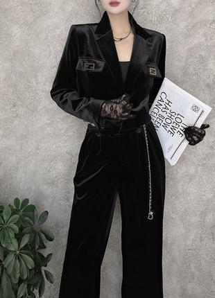 Бархатный черный костюм fend женский брючный1 фото