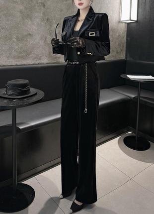 Бархатный черный костюм fend женский брючный2 фото