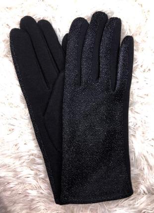 Рукавички рукавиці чорні блискучі з люрексом теплі зимові зимні жіночі