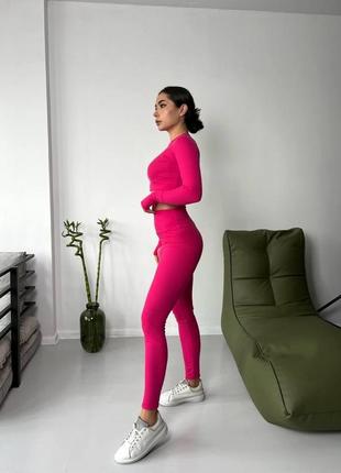 Комплект лосины + рашгард женский в рубчик profi розовый  комплект женский спортивный5 фото