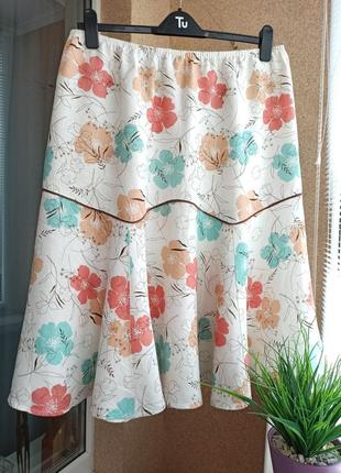 Красивая качественная летняя юбка миди из натуральной ткани 100% лен4 фото