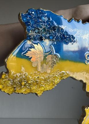 Часы настенные из эпоксидной смолы "карта украины" 40x25 см2 фото