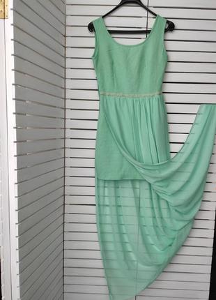 Бирюзовое платье на выпускное летнее без рукавов 44 46 s m платье зеленое шифоновое длинная короткая