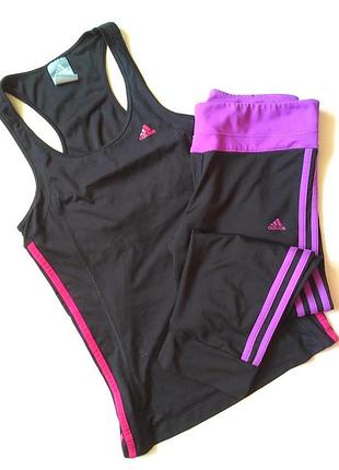 8-10 классный комплект костюм для тренировок спорта майка + бриджи adidas оригинал
