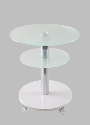 Стеклянный стол круглый commus bravo light425 k satin-white-chr601 фото