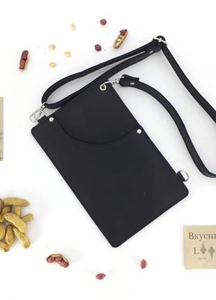 Кожаный поясной карман, сумка для денег "арахис" (черный)2 фото