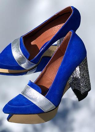 Туфлі човники замшеві шкіряні на каблуці