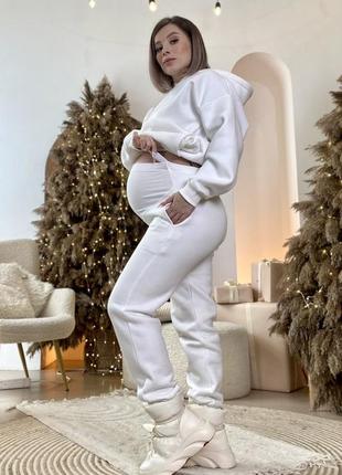 Теплый спортивный костюм 3-х нитка для беременных и кормящих, молочный3 фото