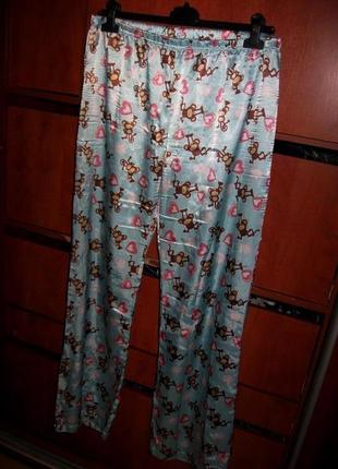 Штаны пижамные с принтом бирюзово-коричневые1 фото