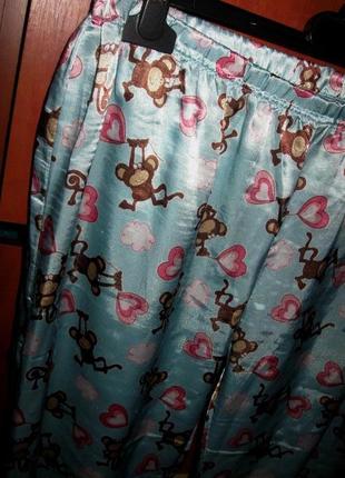 Штаны пижамные с принтом бирюзово-коричневые2 фото