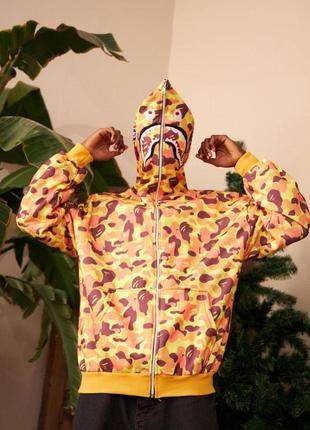 Чоловіче стильне худі bape one size з малюнками на весну/осінь жовтогаряче