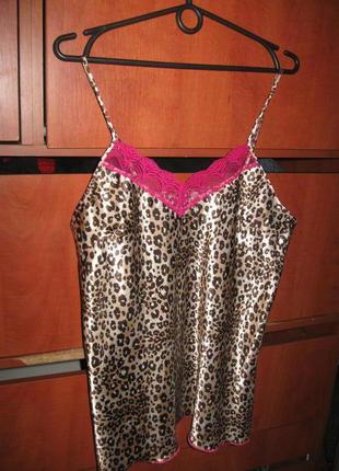 Пижама с топом леопард с розовым кружевом бежево-коричневый