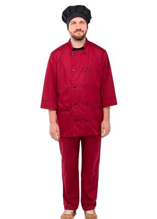 Поварской костюм мужской бордовый4 фото
