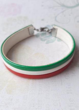 Кожанный браслет италия цветной красн белый зелёный кожа