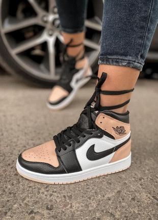 Шикарные кожаные женские кроссовки nike jordan 1 retro patent pink (36-40)😍10 фото