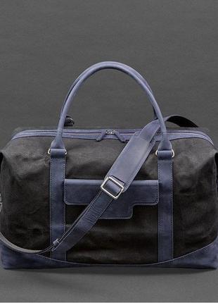 Дорожная сумка из канваса и натуральной темно-синей кожи crazy horse1 фото