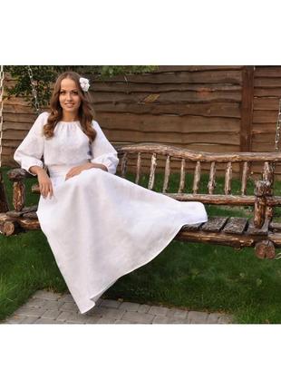 Свадебный комплект - мужская вышиванка и женское платье с вышивкой в технике "белым по белому"3 фото