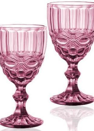 Набір 6 келихів для вина elodia вінтаж 340 мл, рожеве скло1 фото